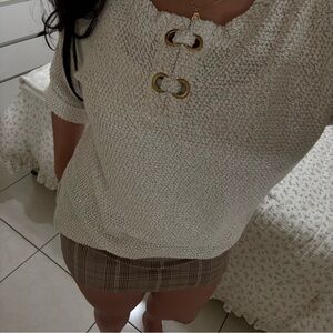 Robert Louis Cream Knit Top with Gold Details